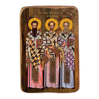 Εικόνα Ορθοδοξίας με περίγραμμα χρυσό σε ξύλο Φλαμουρίας  με  βάση Μπομπονιέρα Βάπτισης Τρεις Ιεράρχες Σετ 20 τεμαχίων, Εικόνα Βάπτισης, Χειροποίητη Βυζαντινή εικόνα Bomboniera 9x6cm, Χριστιανικό Δώρο Διάσταση 45x35 cm (17,7 x 13,8 ίντσες) INTRAEK-543216724075 - Image 1