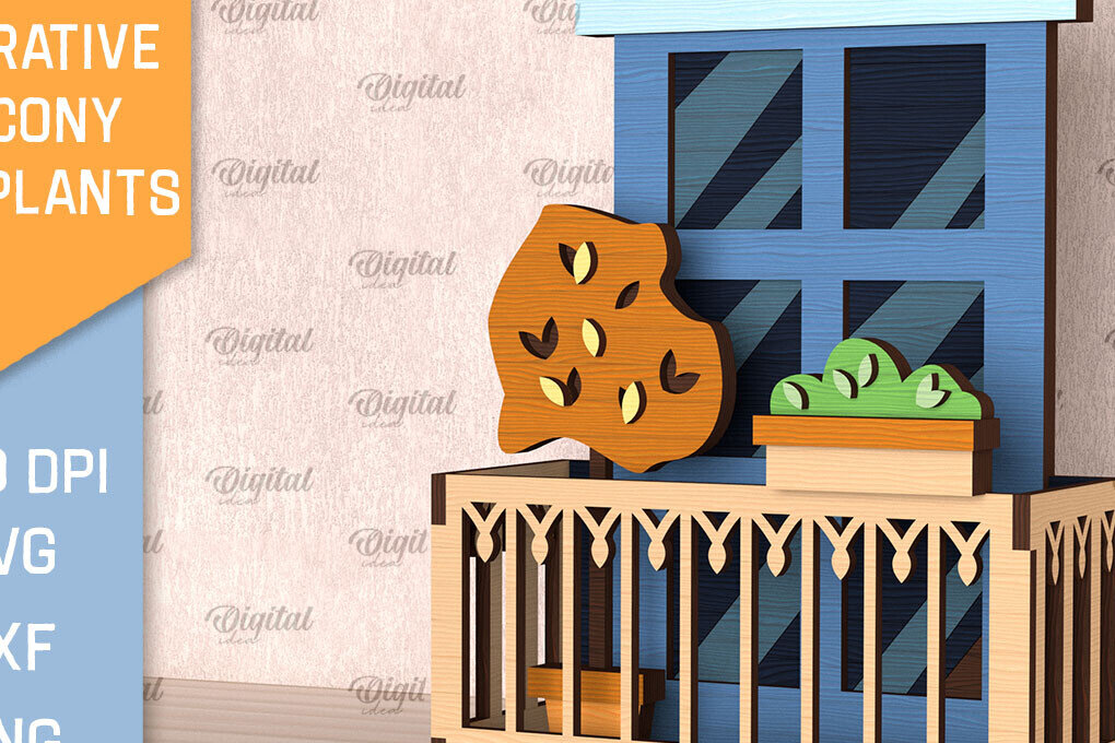 Intra απο ξύλο plywood 3mm-4mm πάχος - Διακοσμητικό Μπαλκόνι με Φυτά Κοπή Laser Δίασταση 30x20 cm INTRAFABR-102990214