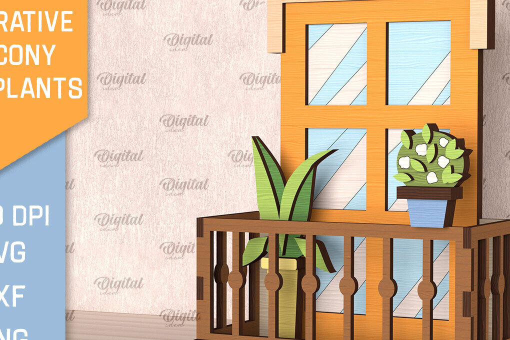 Intra απο ξύλο plywood 3mm-4mm πάχος - Διακοσμητικό Μπαλκόνι με Φυτά Κοπή Laser Δίασταση 30x20 cm INTRAFABR-102989270