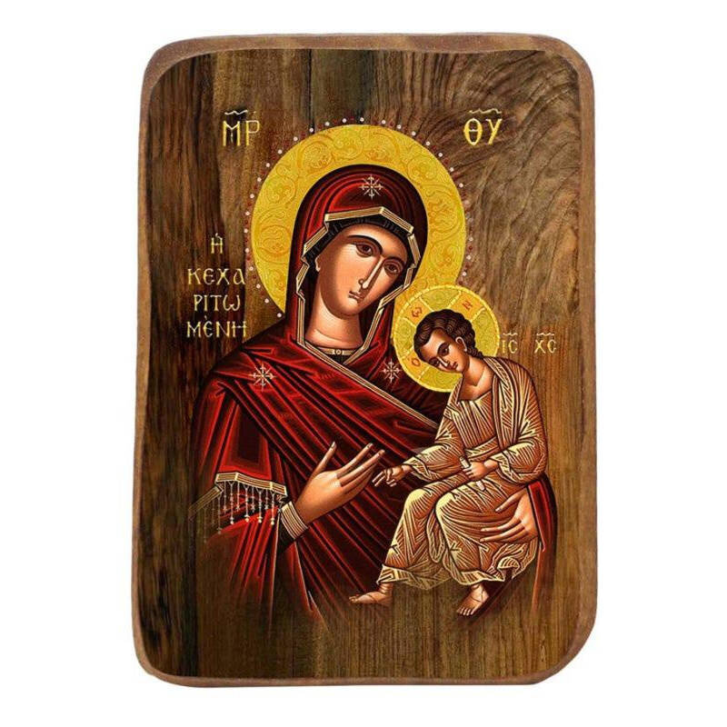 Εικόνα Ορθοδοξίας με περίγραμμα χρυσό σε ξύλο Φλαμουρίας  με  βάση Μπομπονιέρα Βάπτισης Παναγία Γεμάτη Χάρη Σετ 20 τεμαχίων, Εικόνα Βάπτισης, Μπομπονιέρα Χειροποίητη Βυζαντινή εικόνα 9x6cm, Χριστιανικό Δώρο Διάσταση 50x40 cm (19,7 x 15,8 ίντσες)  INTRAEK-6543216724067
