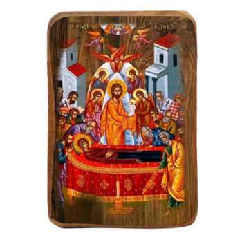 Εικόνα Ορθοδοξίας με περίγραμμα χρυσό σε ξύλο Φλαμουρίας  με  βάση Μπομπονιέρα Βάπτισης Κοίμηση της Θεοτόκου Σετ 20 τεμαχίων, Εικόνα Βάπτισης, Μπομπονιέρα Χειροποίητη Βυζαντινή εικόνα 9x6cm, Χριστιανικό Δώρο Διάσταση 45x35 cm (17,7 x 13,8 ίντσες) INTRAEK-543216724066 - Image 1