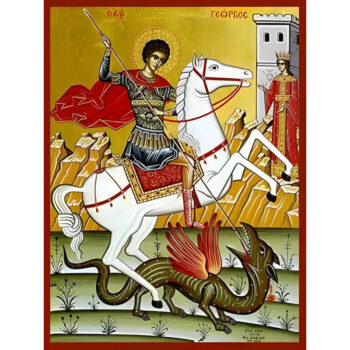 Εικόνα Ορθοδοξίας με περίγραμμα χρυσό σε ξύλο Φλαμουρίας με βάση Εικόνα ΑΓΙΟΣ ΓΕΩΡΓΙΟΣ Ο ΤΡΟΠΑΙΟΦΟΡΟΣ, ΕΦΙΠΠΟΣ Χειροποίητη Ελληνορθόδοξη εικόνα του Ιησού Χριστού, Κρεμαστή πλάκα βυζαντινής τέχνης, χριστιανική τέχνη Διάσταση 15x11 cm (5,9x4,3 ίντσες) INTRAEK-337757864952 - Image 1