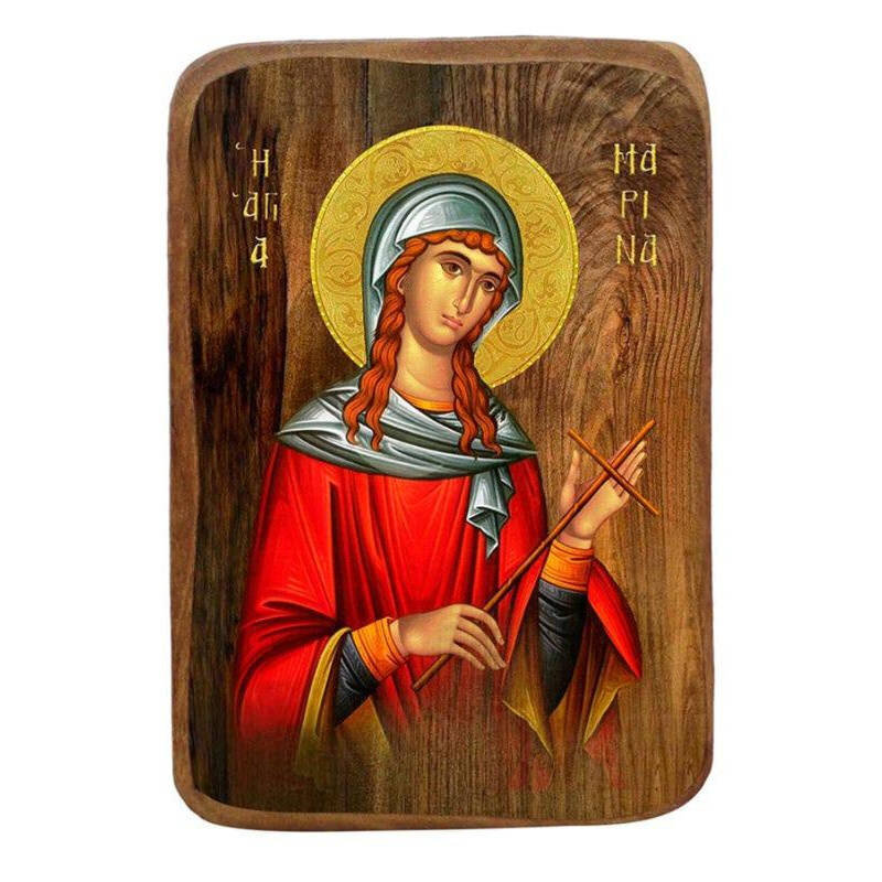 Εικόνα Ορθοδοξίας με περίγραμμα χρυσό σε ξύλο Φλαμουρίας  με  βάση Μπομπονιέρα Βάπτισης Αγίας Μαρίνας Σετ 20 τεμαχίων, Εικόνα Βάπτισης, Μπομπονιέρα Χειροποίητη Βυζαντινή εικόνα 9x6cm, Χριστιανικό Δώρο Διάσταση 45x35 cm (17,7 x 13,8 ίντσες) INTRAEK-543216724058