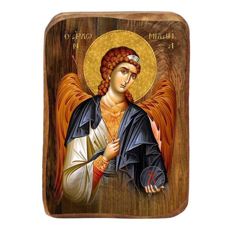 Εικόνα Ορθοδοξίας με περίγραμμα χρυσό σε ξύλο Φλαμουρίας  με  βάση Μπομπονιέρα Βάπτισης Αρχάγγελος Μιχαήλ Σετ 20 τεμαχίων, Εικόνα Βάπτισης, Χειροποίητη Βυζαντινή εικόνα Bomboniera 9x6cm, Χριστιανικό Δώρο Διάσταση 50x40 cm (19,7 x 15,8 ίντσες)  INTRAEK-6543216724055