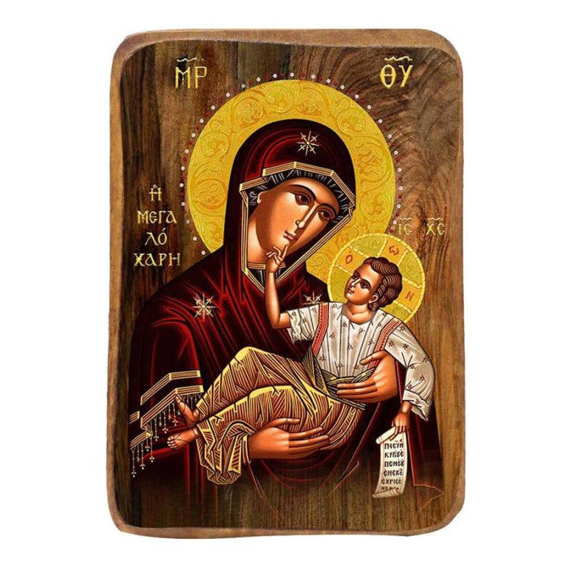 Εικόνα Ορθοδοξίας με περίγραμμα χρυσό σε ξύλο Φλαμουρίας  με  βάση Μπομπονιέρα βάπτισης Παναγία Σετ 20 τεμαχίων, Εικόνα Βάπτισης, Χειροποίητη Βυζαντινή εικόνα Bomboniera 9x6cm, Χριστιανικό Δώρο Διάσταση 45x35 cm (17,7 x 13,8 ίντσες) INTRAEK-543216724053
