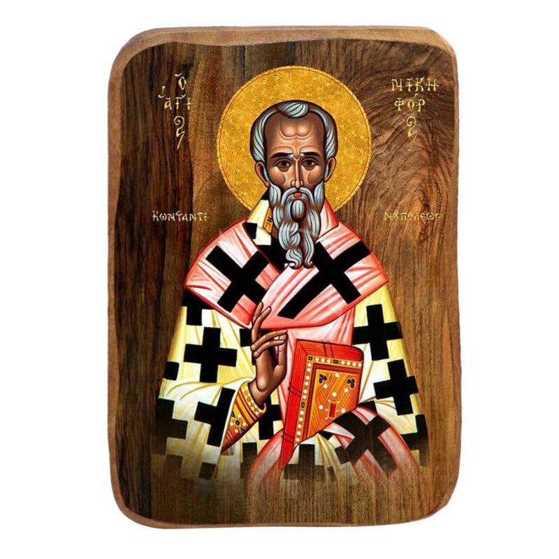 Εικόνα Ορθοδοξίας με περίγραμμα χρυσό σε ξύλο Φλαμουρίας  με  βάση Μπομπονιέρα Βάπτισης Αγίου Νικηφόρου Σετ 20 τεμαχίων, Εικόνα Βάπτισης, Μπομπονιέρα Χειροποίητη Βυζαντινή εικόνα 9x6cm, Χριστιανικό Δώρο Διάσταση 50x40 cm (19,7 x 15,8 ίντσες)  INTRAEK-6543216724049