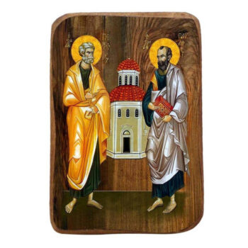Εικόνα Ορθοδοξίας με περίγραμμα χρυσό σε ξύλο Φλαμουρίας  με  βάση Μπομπονιέρα Βάπτισης Αγίων Πέτρου και Παύλου Σετ 20 τεμαχίων, Εικόνα Βάπτισης, Χειροποίητη Βυζαντινή εικόνα Bomboniera 9x6cm, Χριστιανικό Δώρο Διάσταση 45x35 cm (17,7 x 13,8 ίντσες) INTRAEK-543216724041 - Image 1