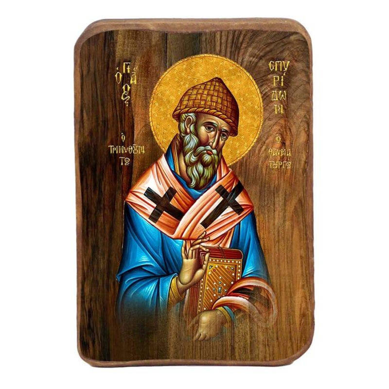 Εικόνα Ορθοδοξίας με περίγραμμα χρυσό σε ξύλο Φλαμουρίας  με  βάση Μπομπονιέρα Βάπτισης Αγίου Σπυρίδωνα Σετ 20 τεμαχίων, Εικόνα Βάπτισης, Χειροποίητη Βυζαντινή εικόνα Bomboniera 9x6cm, Χριστιανικό Δώρο Διάσταση 50x40 cm (19,7 x 15,8 ίντσες)  INTRAEK-6543216724028