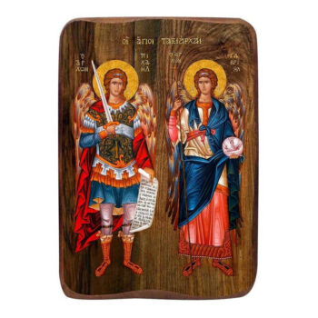 Εικόνα Ορθοδοξίας με περίγραμμα χρυσό σε ξύλο Φλαμουρίας  με  βάση Μπομπονιέρα Βάπτισης Αρχαγγέλων Μιχαήλ και Γαβριήλ Σετ 20 τεμαχίων, Εικόνα Βάπτισης, Μπομπονιέρα Χειροποίητη Βυζαντινή εικόνα 9x6cm, Χριστιανικό Δώρο Διάσταση 45x35 cm (17,7 x 13,8 ίντσες) INTRAEK-543216724026 - Image 1