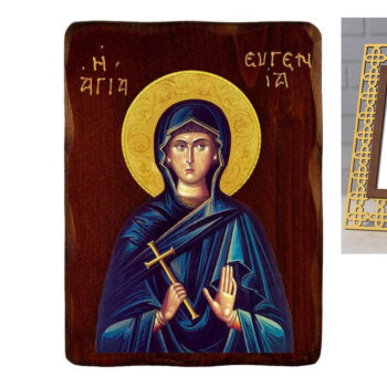 Εικόνα Ορθοδοξίας με περίγραμμα χρυσό σε ξύλο Φλαμουρίας  με  βάση Εικόνα Αγίας Ευγενίας, Χειροποίητη ελληνορθόδοξη εικόνα της Αγίας Ευγενίας, επιτοίχια πλάκα βυζαντινής τέχνης, θρησκευτικό δώρο, χριστιανική διακόσμηση Διάσταση 45x35 cm (17,7 x 13,8 ίντσες) INTRAEK-543216723990 - Image 1