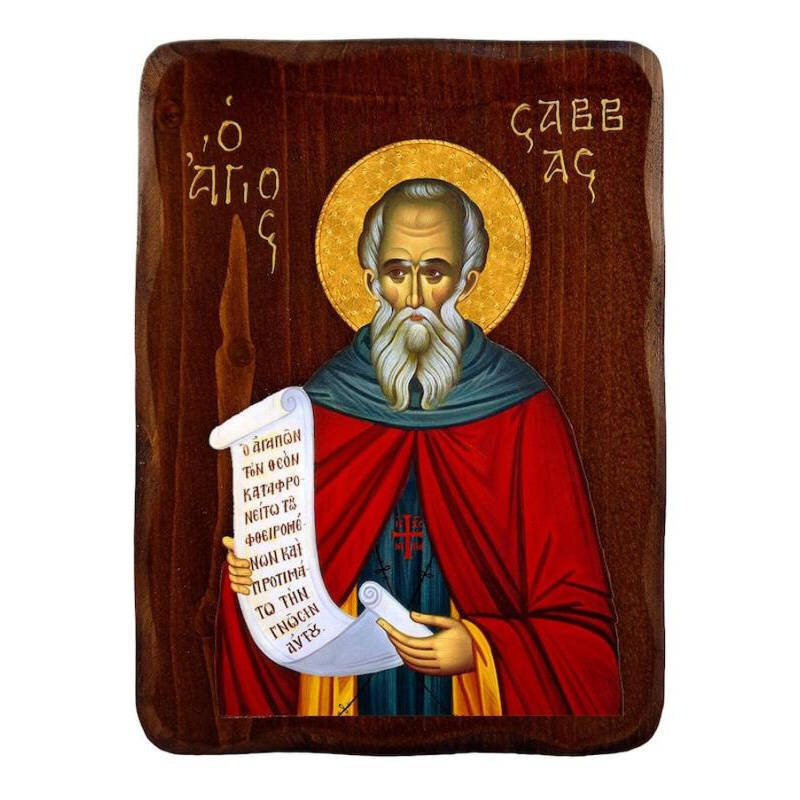 Εικόνα Ορθοδοξίας με περίγραμμα χρυσό σε ξύλο Φλαμουρίας  με  βάση Εικόνα Αγίου Σάββα, Χειροποίητη Ελληνορθόδοξη εικόνα του Αγίου Σάββα, επιτοίχια πλάκα βυζαντινής τέχνης, θρησκευτικό δώρο, χριστιανική διακόσμηση Διάσταση 50x40 cm (19,7 x 15,8 ίντσες)  INTRAEK-6543216723989