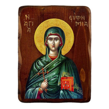 Εικόνα Ορθοδοξίας με περίγραμμα χρυσό σε ξύλο Φλαμουρίας  με  βάση Εικόνα Αγίας Ευφημίας, Χειροποίητη ελληνορθόδοξη εικόνα της Αγίας Ευφημίας, επιτοίχια πλάκα βυζαντινής τέχνης, θρησκευτικό δώρο, χριστιανική διακόσμηση Διάσταση 45x35 cm (17,7 x 13,8 ίντσες) INTRAEK-543216723988 - Image 1