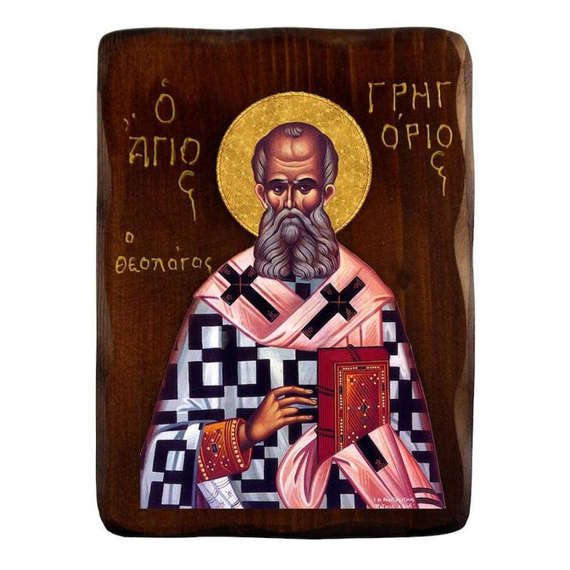 Εικόνα Ορθοδοξίας με περίγραμμα χρυσό σε ξύλο Φλαμουρίας  με  βάση Εικόνα Αγίου Γρηγορίου, Χειροποίητη ελληνορθόδοξη εικόνα του Αγίου Γρηγορίου, επιτοίχια πλάκα βυζαντινής τέχνης, θρησκευτικό δώρο, χριστιανική διακόσμηση Διάσταση 45x35 cm (17,7 x 13,8 ίντσες) INTRAEK-543216723987
