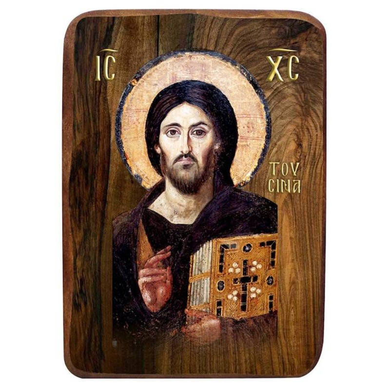 Εικόνα Ορθοδοξίας με περίγραμμα χρυσό σε ξύλο Φλαμουρίας  με  βάση Μπομπονιέρα Βάπτισης Χριστός Σινά Σετ 20 τεμαχίων, Εικόνα Βάπτισης, Χειροποίητη Βυζαντινή εικόνα Bomboniera 9x6cm, Χριστιανικό Δώρο Διάσταση 45x35 cm (17,7 x 13,8 ίντσες) INTRAEK-543216723970