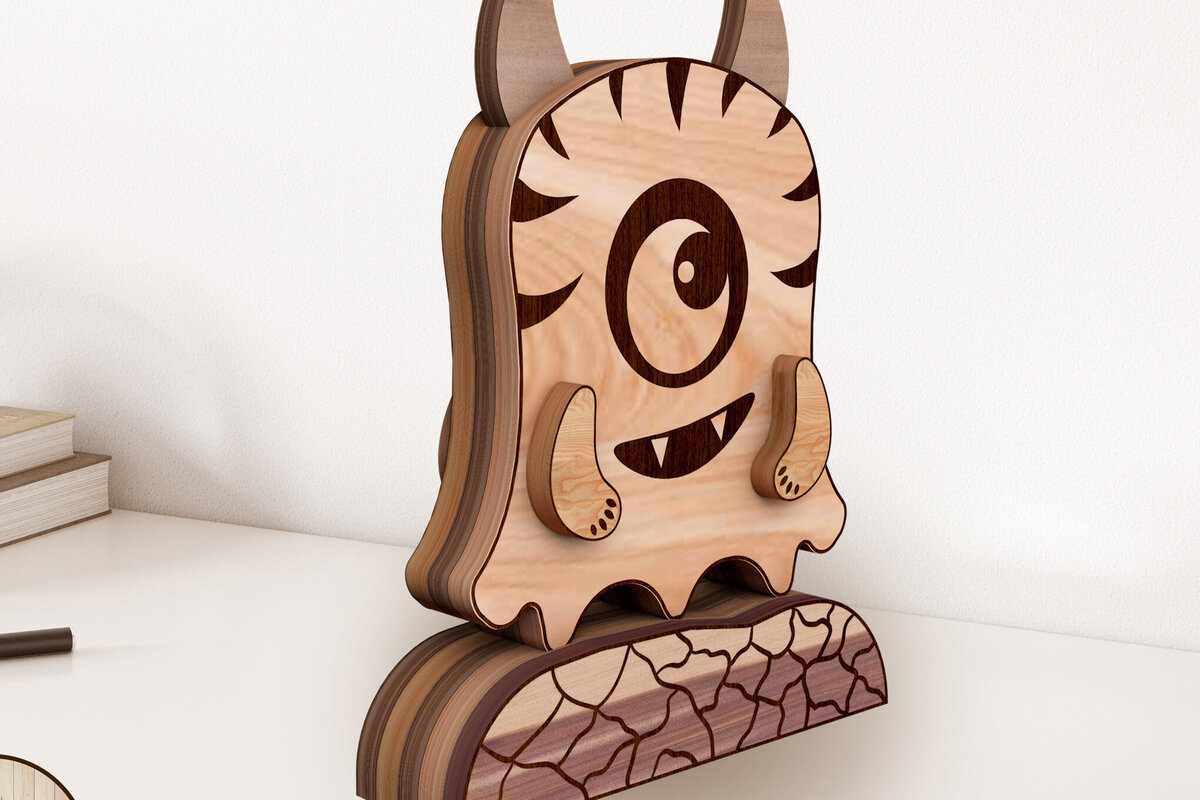 Intra απο ξύλο plywood 3mm-4mm πάχος - Διακοσμητικό κομμένο  Cute Monster Δίασταση 8x2 cm INTRAFABR-101533437