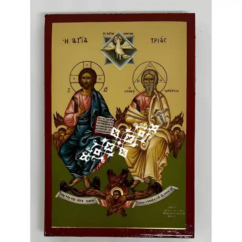 Εικόνα Ορθοδοξίας με περίγραμμα χρυσό σε ξύλο Φλαμουρίας  με  βάση Εικόνα Αγία Τριάδα Χειροποίητη Ελληνορθόδοξη , Κρεμαστή πλάκα βυζαντινής τέχνης, χριστιανική τέχνη Διάσταση 10x7 cm (3,9 x 2,8 ίντσες) INTRAEK-670864