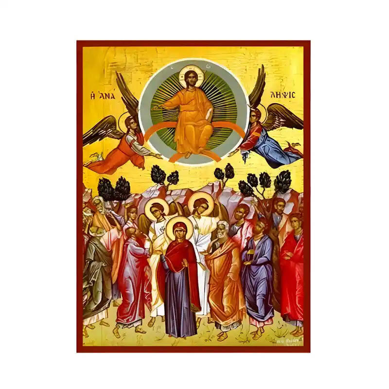 Εικόνα Ορθοδοξίας με περίγραμμα χρυσό σε ξύλο Φλαμουρίας  με  βάση Εικόνα Ανάληψη Χριστού Χειροποίητη Ελληνορθόδοξη , Κρεμαστή πλάκα βυζαντινής τέχνης, χριστιανική τέχνη Διάσταση 10x7 cm (3,9 x 2,8 ίντσες) INTRAEK-671047