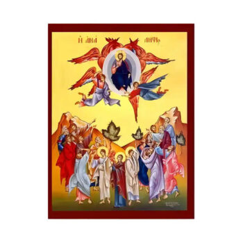 Εικόνα Ορθοδοξίας με περίγραμμα χρυσό σε ξύλο Φλαμουρίας  με  βάση Εικόνα Ανάληψη Χριστού Χειροποίητη Ελληνορθόδοξη , Κρεμαστή πλάκα βυζαντινής τέχνης, χριστιανική τέχνη Διάσταση 10x7 cm (3,9 x 2,8 ίντσες) INTRAEK-670848 - Image 1