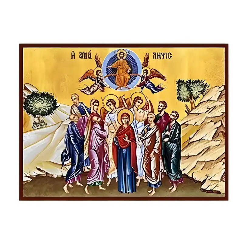 Εικόνα Ορθοδοξίας με περίγραμμα χρυσό σε ξύλο Φλαμουρίας  με  βάση Εικόνα Ανάληψη Χριστού Χειροποίητη Ελληνορθόδοξη , Κρεμαστή πλάκα βυζαντινής τέχνης, χριστιανική τέχνη Διάσταση 10x7 cm (3,9 x 2,8 ίντσες) INTRAEK-671045