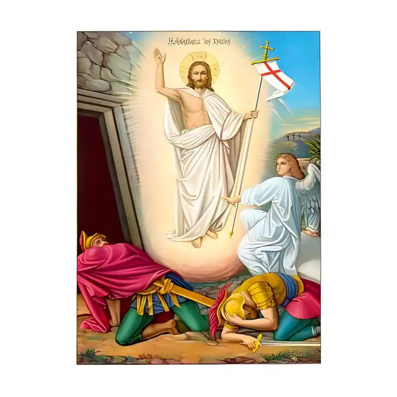 Εικόνα Ορθοδοξίας με περίγραμμα χρυσό σε ξύλο Φλαμουρίας  με  βάση Εικόνα Ανάσταση Χριστού Χειροποίητη Ελληνορθόδοξη , Κρεμαστή πλάκα βυζαντινής τέχνης, χριστιανική τέχνη Διάσταση 10x7 cm (3,9 x 2,8 ίντσες) INTRAEK-671041