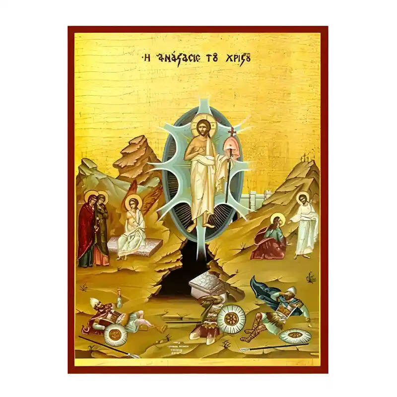 Εικόνα Ορθοδοξίας με περίγραμμα χρυσό σε ξύλο Φλαμουρίας  με  βάση Εικόνα Ανάσταση Χριστού Χειροποίητη Ελληνορθόδοξη , Κρεμαστή πλάκα βυζαντινής τέχνης, χριστιανική τέχνη Διάσταση 10x7 cm (3,9 x 2,8 ίντσες) INTRAEK-671038