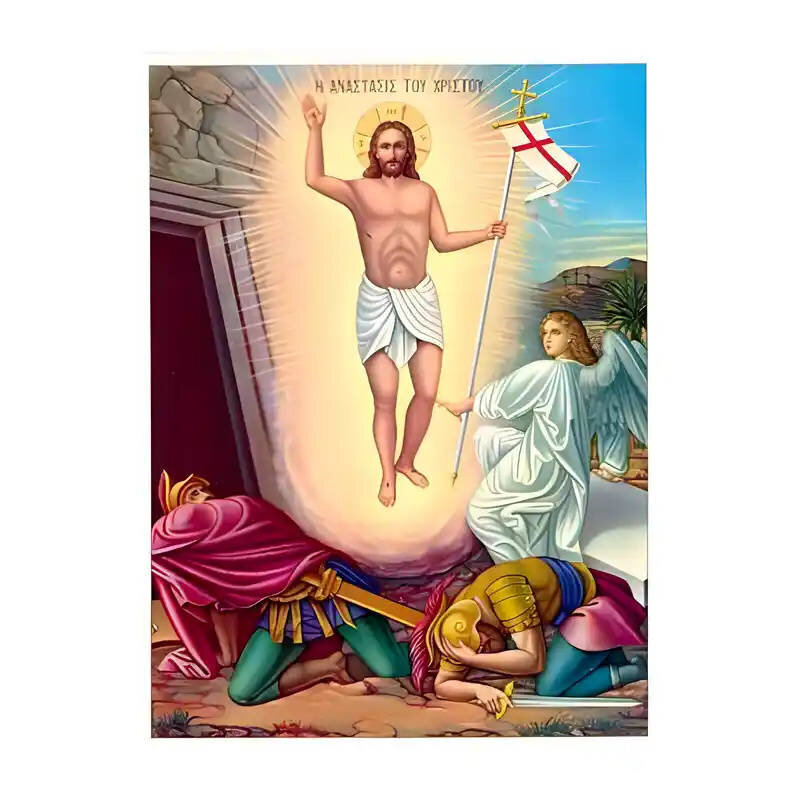 Εικόνα Ορθοδοξίας με περίγραμμα χρυσό σε ξύλο Φλαμουρίας  με  βάση Εικόνα Ανάσταση Χριστού Χειροποίητη Ελληνορθόδοξη , Κρεμαστή πλάκα βυζαντινής τέχνης, χριστιανική τέχνη Διάσταση 10x7 cm (3,9 x 2,8 ίντσες) INTRAEK-671037