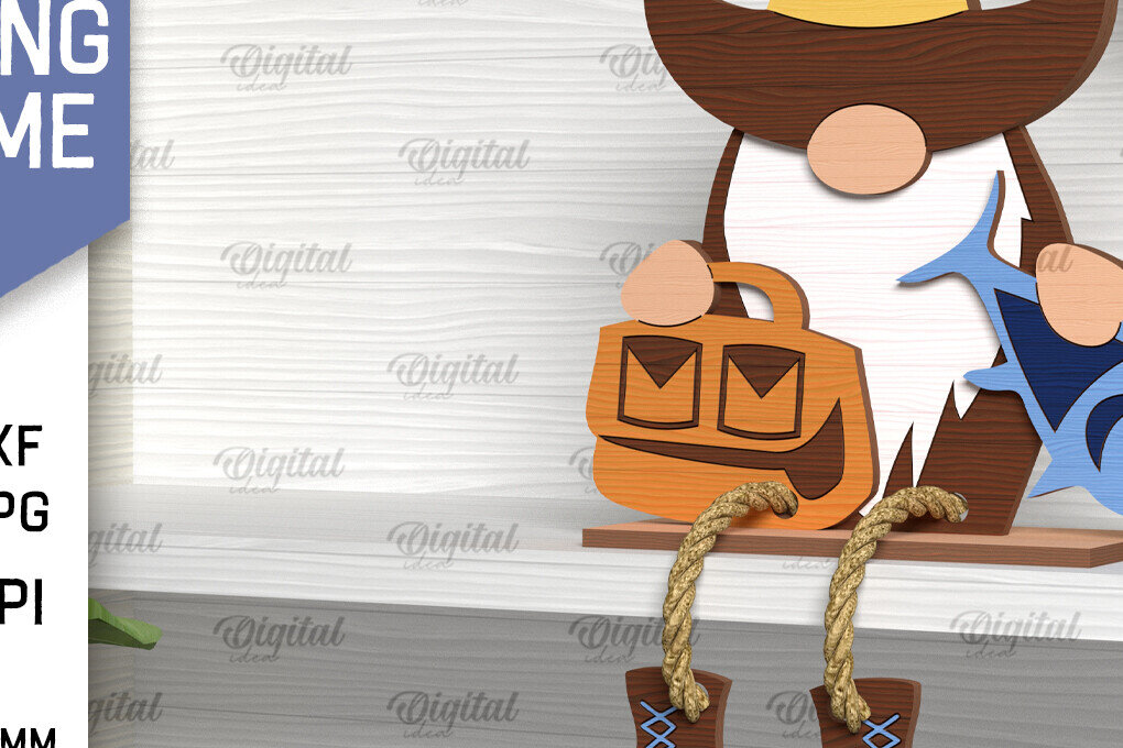 Intra απο ξύλο plywood 3mm-4mm πάχος - Διακοσμητικό ψάρεμα Gnome με λέιζερ Δίασταση 30x20 cm INTRAFABR-98040711