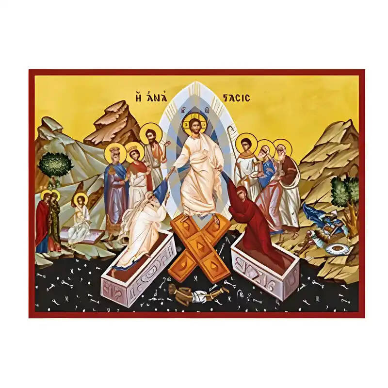 Εικόνα Ορθοδοξίας με περίγραμμα χρυσό σε ξύλο Φλαμουρίας  με  βάση Εικόνα Ανάσταση Χριστού, Άδου Κάθοδος Χειροποίητη Ελληνορθόδοξη , Κρεμαστή πλάκα βυζαντινής τέχνης, χριστιανική τέχνη Διάσταση 10x7 cm (3,9 x 2,8 ίντσες) INTRAEK-671036