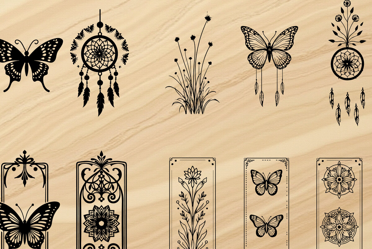 Intra απο ξύλο plywood 3mm-4mm πάχος - Διακοσμητικό διανυσματικό σετ πάνελ τοίχου λουλουδιών Δίασταση 4x4 cm INTRAFABR-123831545