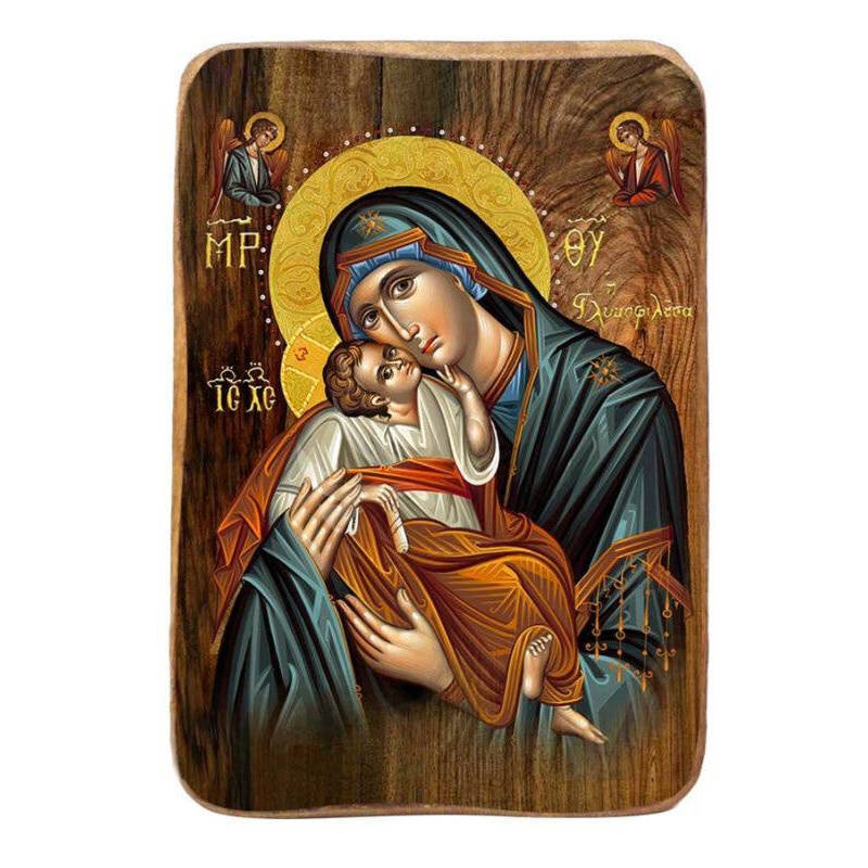 Εικόνα Ορθοδοξίας με περίγραμμα χρυσό σε ξύλο Φλαμουρίας  με  βάση Παναγία του γλυκού φιλιού Μπομπονιέρα Βάπτισης Σετ 20 τεμαχίων, Εικόνα Βάπτισης, Μπομπονιέρα Χειροποίητη Βυζαντινή εικόνα 9x6cm, Χριστιανικό Δώρο Διάσταση 50x40 cm (19,7 x 15,8 ίντσες)  INTRAEK-6543216724080