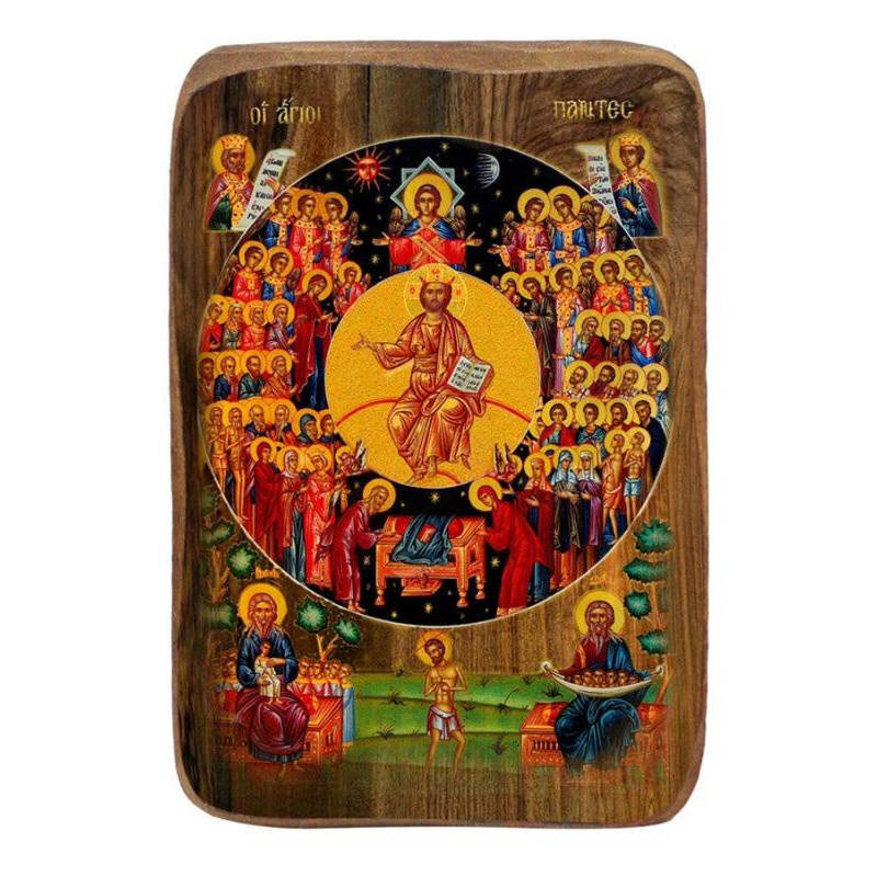 Εικόνα Ορθοδοξίας με περίγραμμα χρυσό σε ξύλο Φλαμουρίας  με  βάση Σετ Μπομπονιέρα Βάπτισης Αγίων Πάντων 20 τεμαχίων, Εικόνα Βάπτισης, Χειροποίητη Βυζαντινή εικόνα Bomboniera 9x6cm, Χριστιανικό Δώρο Διάσταση 50x40 cm (19,7 x 15,8 ίντσες)  INTRAEK-6543216724043