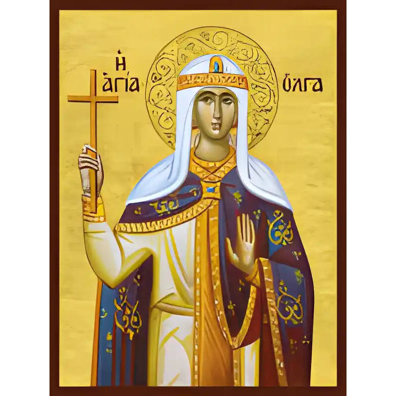 Εικόνα Ορθοδοξίας με περίγραμμα χρυσό σε ξύλο Φλαμουρίας  με  βάση Εικόνα ΑΓΙΑ ΟΛΓΑ, ΠΡΙΓΚΙΠΙΣΣΑ ΤΗΣ ΡΩΣΙΑΣ Χειροποίητη Ελληνορθόδοξη εικόνα του Ιησού Χριστού, Κρεμαστή πλάκα βυζαντινής τέχνης, χριστιανική τέχνη Διάσταση 40x30 cm (10,2x7,9 ίντσες)  INTRAEK-1447757865258