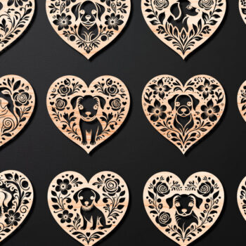 Intra απο ξύλο plywood 3mm-4mm πάχος - Decorative Hearts Dog Cut Laser 01 Δίασταση 4x4 cm INTRAFABR-112576982 - Image 1