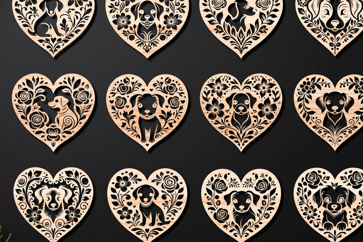 Intra απο ξύλο plywood 3mm-4mm πάχος - Decorative Hearts Dog Cut Laser  01 Δίασταση 4x4 cm INTRAFABR-112576982