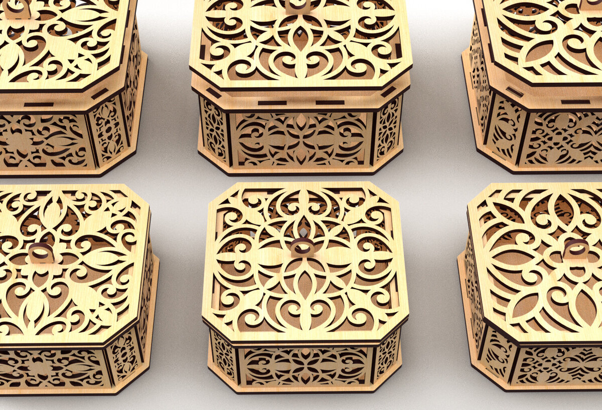 Intra απο ξύλο plywood 3mm-4mm πάχος - Διακοσμητικό κουτί δώρου με εξάγωνο  1 Δίασταση 15x15 cm INTRAFABR-82945091