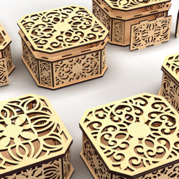 Intra απο ξύλο plywood 3mm-4mm πάχος - Διακοσμητικό κουτί δώρου με κομμένο εξάγωνο λέιζερ 3 Δίασταση 15x15 cm INTRAFABR-82945115 - Image 2