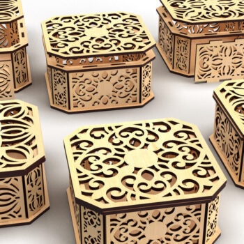 Intra απο ξύλο plywood 3mm-4mm πάχος - Διακοσμητικό κουτί δώρου με κομμένο εξάγωνο λέιζερ 3 Δίασταση 15x15 cm INTRAFABR-82945115 - Image 3