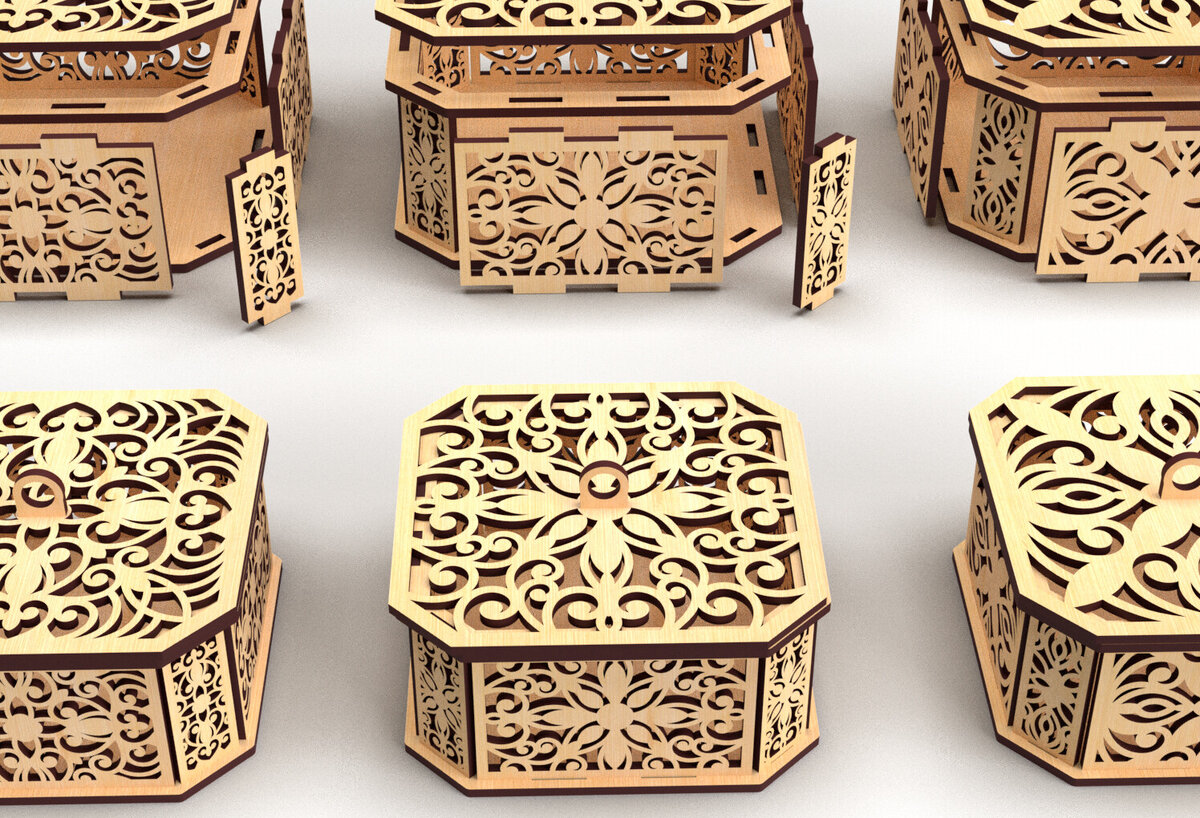 Intra απο ξύλο plywood 3mm-4mm πάχος - Διακοσμητικό κουτί δώρου με εξάγωνο κομμένο λέιζερ 6 Δίασταση 15x15 cm INTRAFABR-82945141