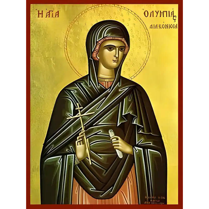 Εικόνα Ορθοδοξίας με περίγραμμα χρυσό σε ξύλο Φλαμουρίας  με  βάση Εικόνα ΑΓΙΑ ΟΛΥΜΠΙΑΣ, Η ΔΙΑΚΟΝΙΣΣΑ, ΚΩΝ/ΠΟΛΕΩΣ Χειροποίητη Ελληνορθόδοξη εικόνα του Ιησού Χριστού, Κρεμαστή πλάκα βυζαντινής τέχνης, χριστιανική τέχνη Διάσταση 40x30 cm (10,2x7,9 ίντσες)  INTRAEK-1447757865257