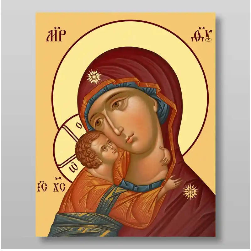 Εικόνα Ορθοδοξίας με περίγραμμα χρυσό σε ξύλο Φλαμουρίας  με  βάση Igorevskaya Εικόνα της Μητέρας του Θεού Χειροποίητη Ελληνορθόδοξη , Κρεμαστή πλάκα βυζαντινής τέχνης, χριστιανική τέχνη Διάσταση 21x15 cm (8,3 x 5,9 ίντσες) INTRAEK-321354