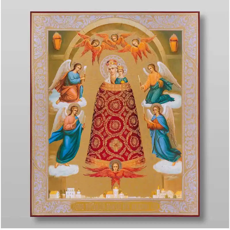 Εικόνα Ορθοδοξίας με περίγραμμα χρυσό σε ξύλο Φλαμουρίας  με  βάση Προσθήκη της εικόνας του νου της Θεοτόκου Χειροποίητη Ελληνορθόδοξη , Κρεμαστή πλάκα βυζαντινής τέχνης, χριστιανική τέχνη Διάσταση 21x15 cm (8,3 x 5,9 ίντσες) INTRAEK-321353