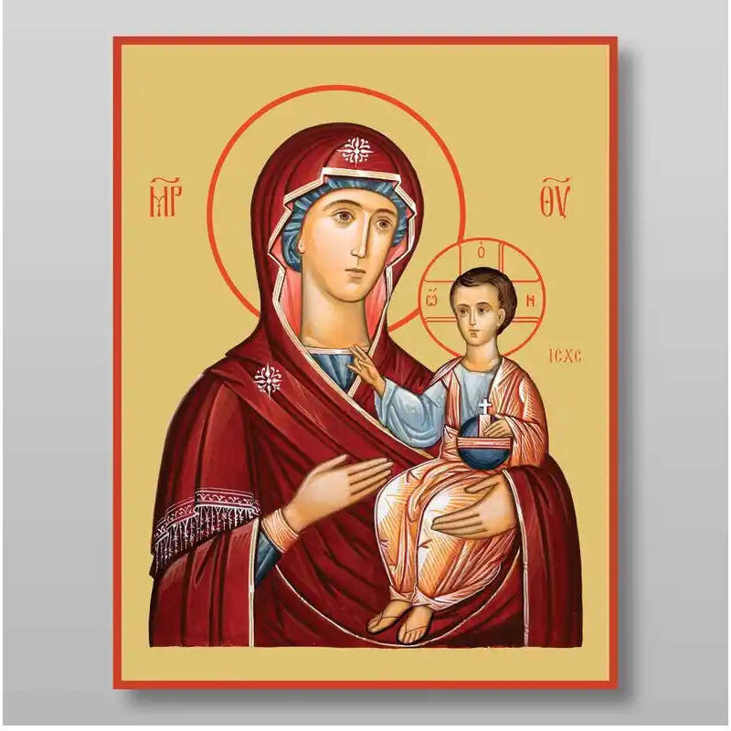 Εικόνα Ορθοδοξίας με περίγραμμα χρυσό σε ξύλο Φλαμουρίας  με  βάση Εικόνα της Θεοτόκου της Ιερουσαλήμ Χειροποίητη Ελληνορθόδοξη , Κρεμαστή πλάκα βυζαντινής τέχνης, χριστιανική τέχνη Διάσταση 21x15 cm (8,3 x 5,9 ίντσες) INTRAEK-321352