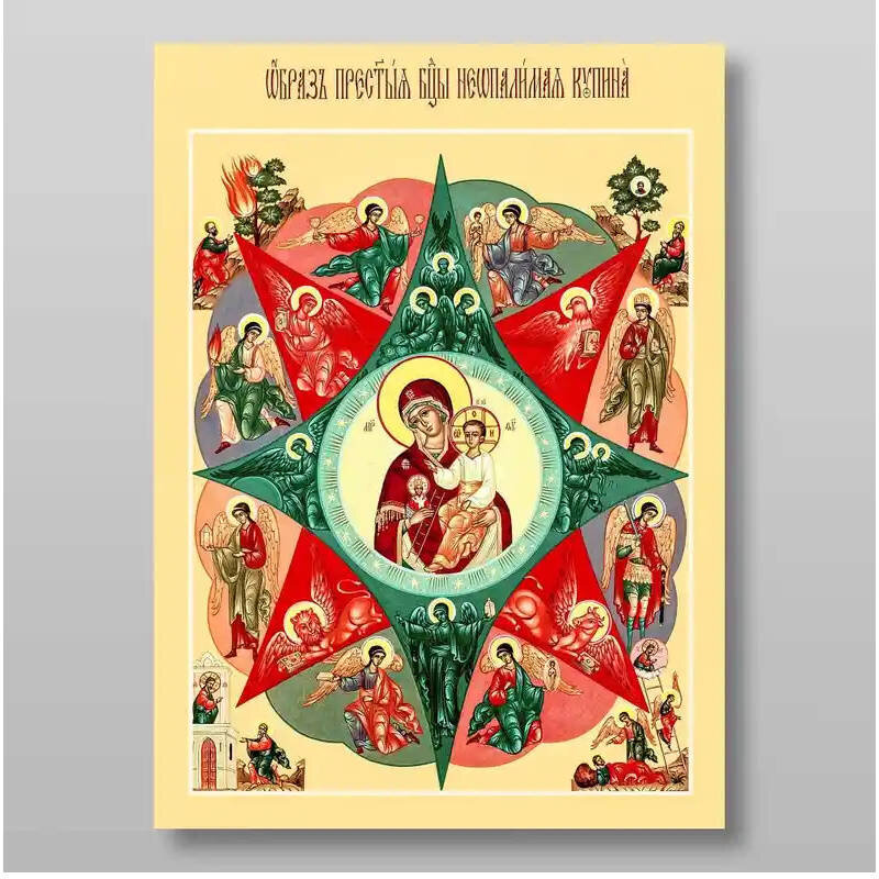 Εικόνα Ορθοδοξίας με περίγραμμα χρυσό σε ξύλο Φλαμουρίας  με  βάση Το Burning Bush Icon of the Mother of God Χειροποίητη Ελληνορθόδοξη , Κρεμαστή πλάκα βυζαντινής τέχνης, χριστιανική τέχνη Διάσταση 15x11 cm (5,9 x 4,3 ίντσες) INTRAEK-21351