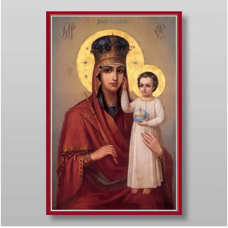 Εικόνα Ορθοδοξίας με περίγραμμα χρυσό σε ξύλο Φλαμουρίας  με  βάση Δείτε το My Humility Icon of the Mother of God Χειροποίητη Ελληνορθόδοξη , Κρεμαστή πλάκα βυζαντινής τέχνης, χριστιανική τέχνη Διάσταση 21x15 cm (8,3 x 5,9 ίντσες) INTRAEK-321345