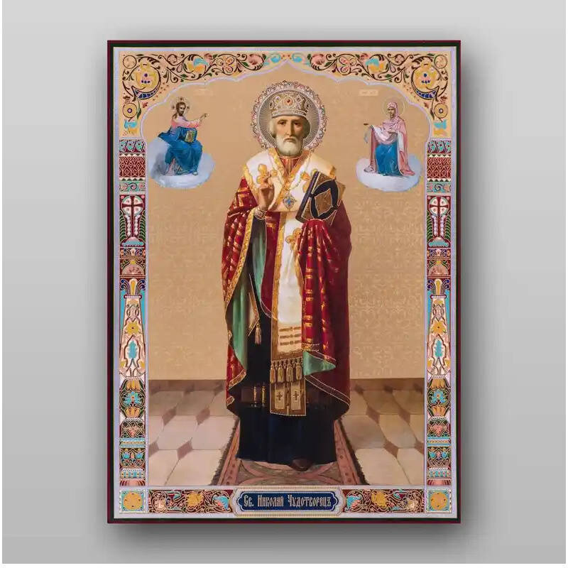 Εικόνα Ορθοδοξίας με περίγραμμα χρυσό σε ξύλο Φλαμουρίας  με  βάση Εικόνα του Αγίου Νικολάου - Χειροποίητη Ελληνορθόδοξη , Κρεμαστή πλάκα βυζαντινής τέχνης, χριστιανική τέχνη Διάσταση 10x7 cm (3,9 x 2,8 ίντσες) INTRAEK-71315