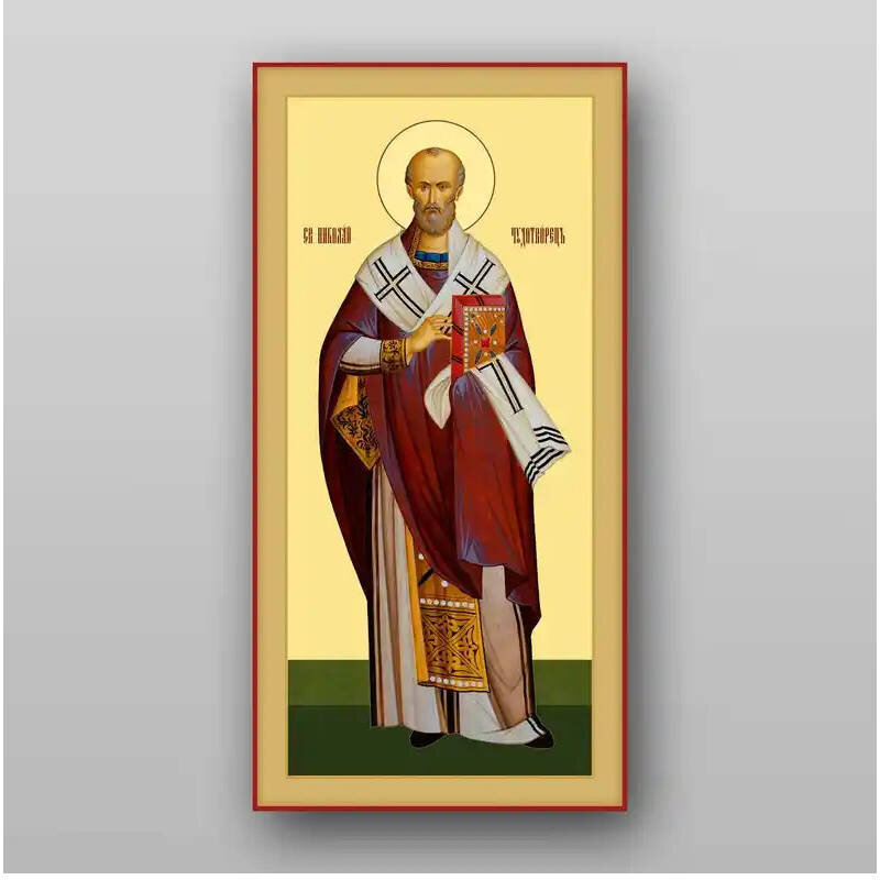 Εικόνα Ορθοδοξίας με περίγραμμα χρυσό σε ξύλο Φλαμουρίας  με  βάση Εικόνα του Αγίου Νικολάου - Χειροποίητη Ελληνορθόδοξη , Κρεμαστή πλάκα βυζαντινής τέχνης, χριστιανική τέχνη Διάσταση 10x7 cm (3,9 x 2,8 ίντσες) INTRAEK-71311