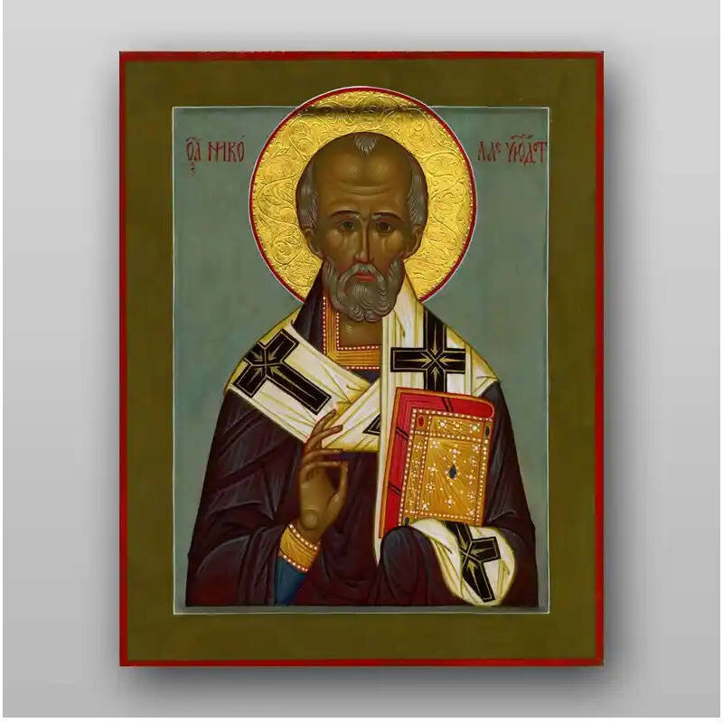 Εικόνα Ορθοδοξίας με περίγραμμα χρυσό σε ξύλο Φλαμουρίας  με  βάση Εικόνα του Αγίου Νικολάου - Χειροποίητη Ελληνορθόδοξη , Κρεμαστή πλάκα βυζαντινής τέχνης, χριστιανική τέχνη Διάσταση 15x11 cm (5,9 x 4,3 ίντσες) INTRAEK-21298