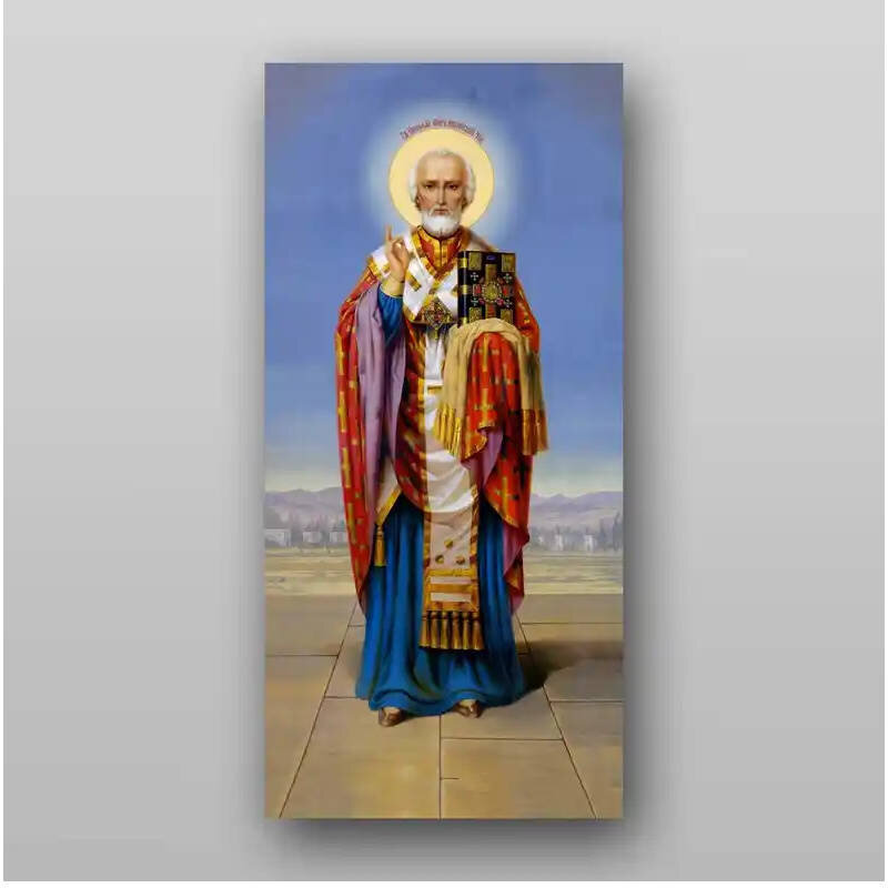 Εικόνα Ορθοδοξίας με περίγραμμα χρυσό σε ξύλο Φλαμουρίας  με  βάση Εικόνα του Αγίου Νικολάου - Χειροποίητη Ελληνορθόδοξη , Κρεμαστή πλάκα βυζαντινής τέχνης, χριστιανική τέχνη Διάσταση 15x11 cm (5,9 x 4,3 ίντσες) INTRAEK-21297