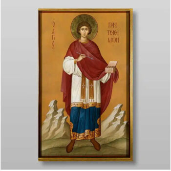 Εικόνα Ορθοδοξίας με περίγραμμα χρυσό σε ξύλο Φλαμουρίας με βάση Παντελεήμων ο Μεγαλομάρτυρας, Χειροποίητη Ελληνορθόδοξη , Κρεμαστή πλάκα βυζαντινής τέχνης, χριστιανική τέχνη Διάσταση 15x11 cm (5,9 x 4,3 ίντσες) INTRAEK-21277 - Image 1