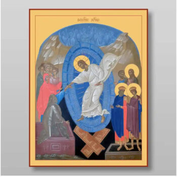 Εικόνα Ορθοδοξίας με περίγραμμα χρυσό σε ξύλο Φλαμουρίας  με  βάση Ανάσταση Χριστού. Το Harrowing of Hades Χειροποίητη Ελληνορθόδοξη , Κρεμαστή πλάκα βυζαντινής τέχνης, χριστιανική τέχνη Διάσταση 10x7 cm (3,9 x 2,8 ίντσες) INTRAEK-71254 - Image 1